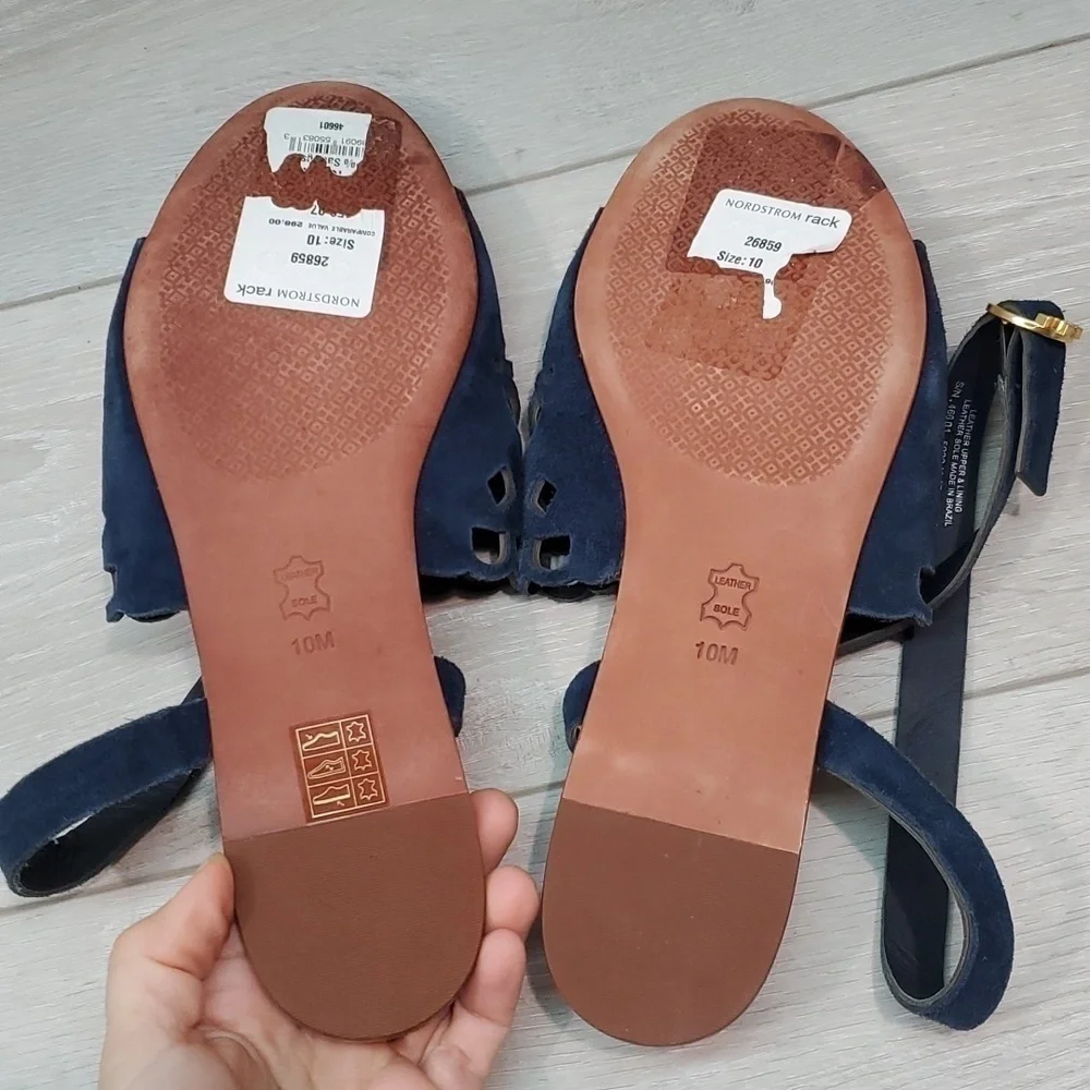 Tory Burch Womens May  Ankle Leather Suede Flats Sandals shoes sz 10M